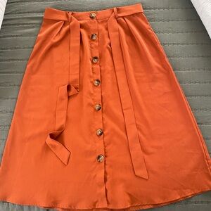 Allegra K Orange Midi A-Line Skirt with Tie Front
